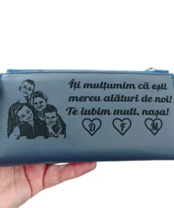 portofel dama albastru cu fermoar Iti multumim