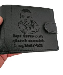 portofel negru cu capsa Mosule iti multumesc