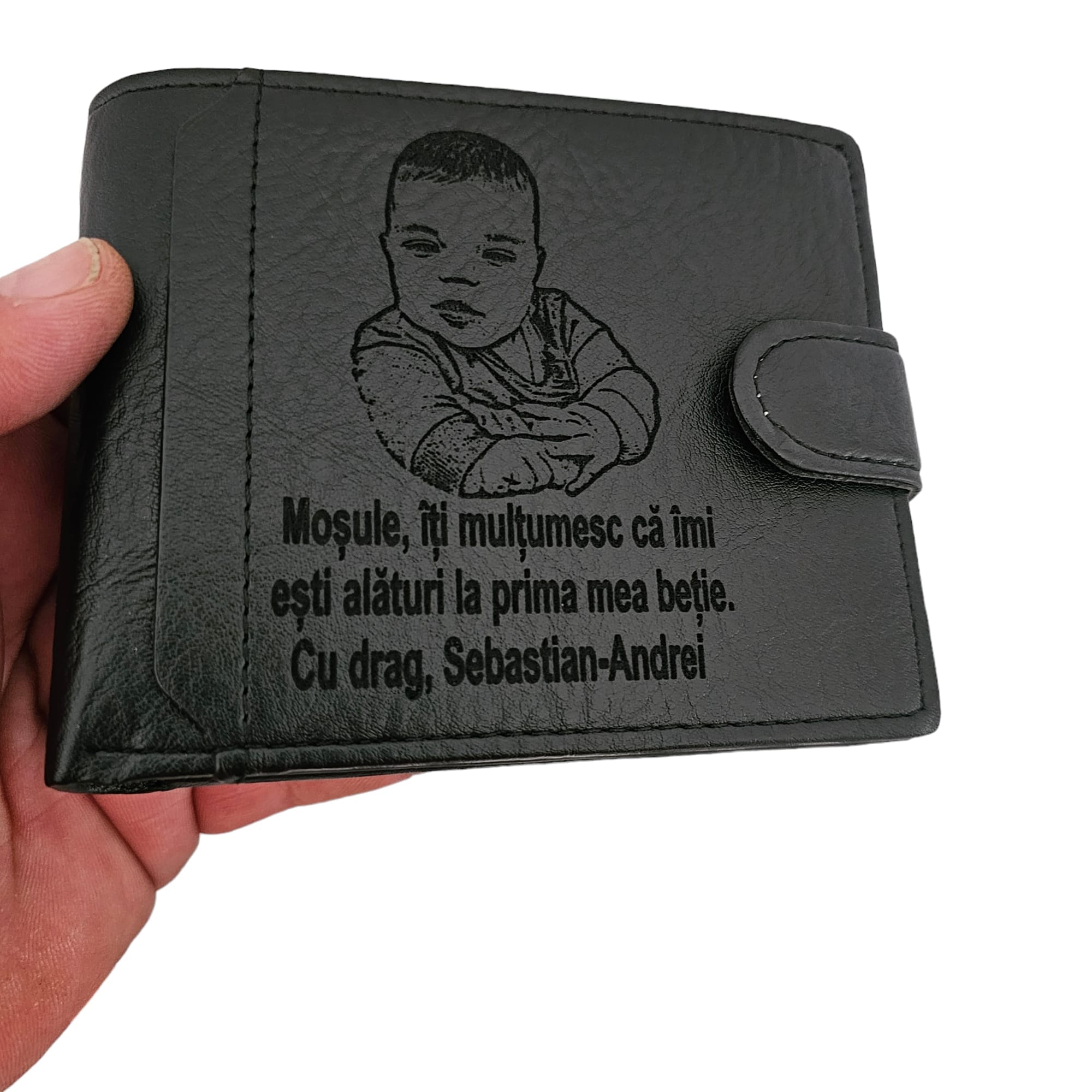 portofel negru cu capsa Mosule iti multumesc