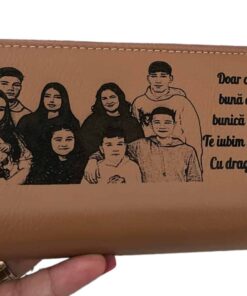 portofel cu fermoar dama personalizat cu text si poza beige Doar o mama