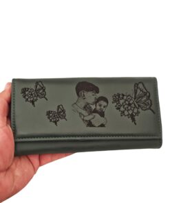 portofel personalizat dama negru cu poza si fluturi
