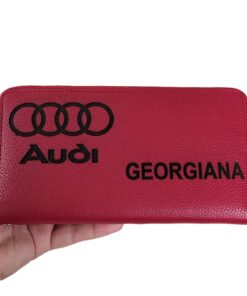 Portofel dama rosu penar piele naturala personalizat cu logo auto si nume
