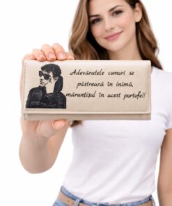 portofel damă personalizat cu poză și text gravat laser